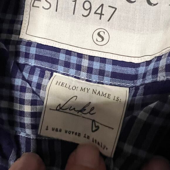 Frank & Eileen Shirt Mens Small Blue White Plaid Luke Cotton Long Sleeve Button - Picture 7 of 8